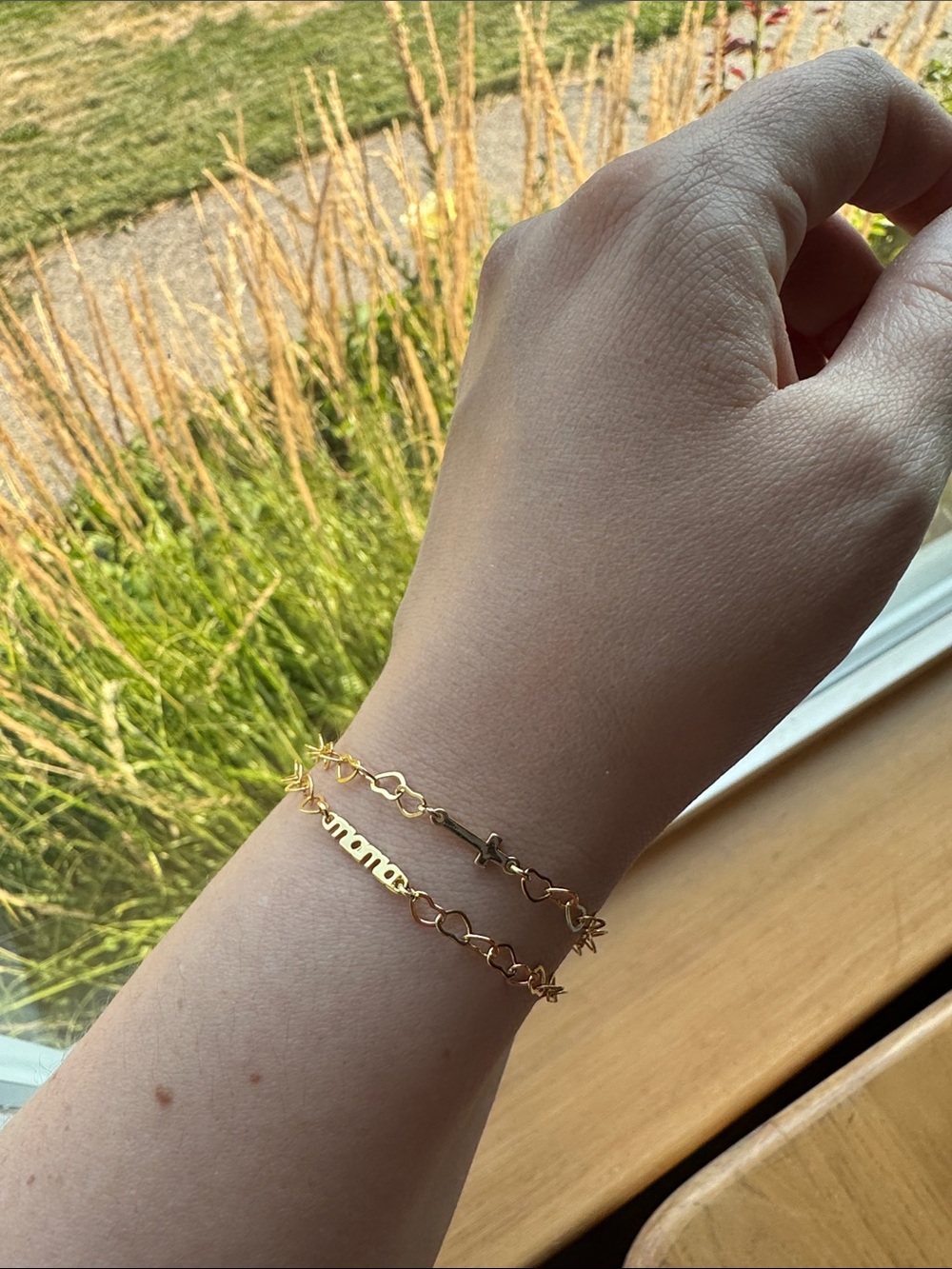 Gold Mama Bracelet or Cross Bracelet- Heart Chain Bracelet  14k Heavy Gold Plate
